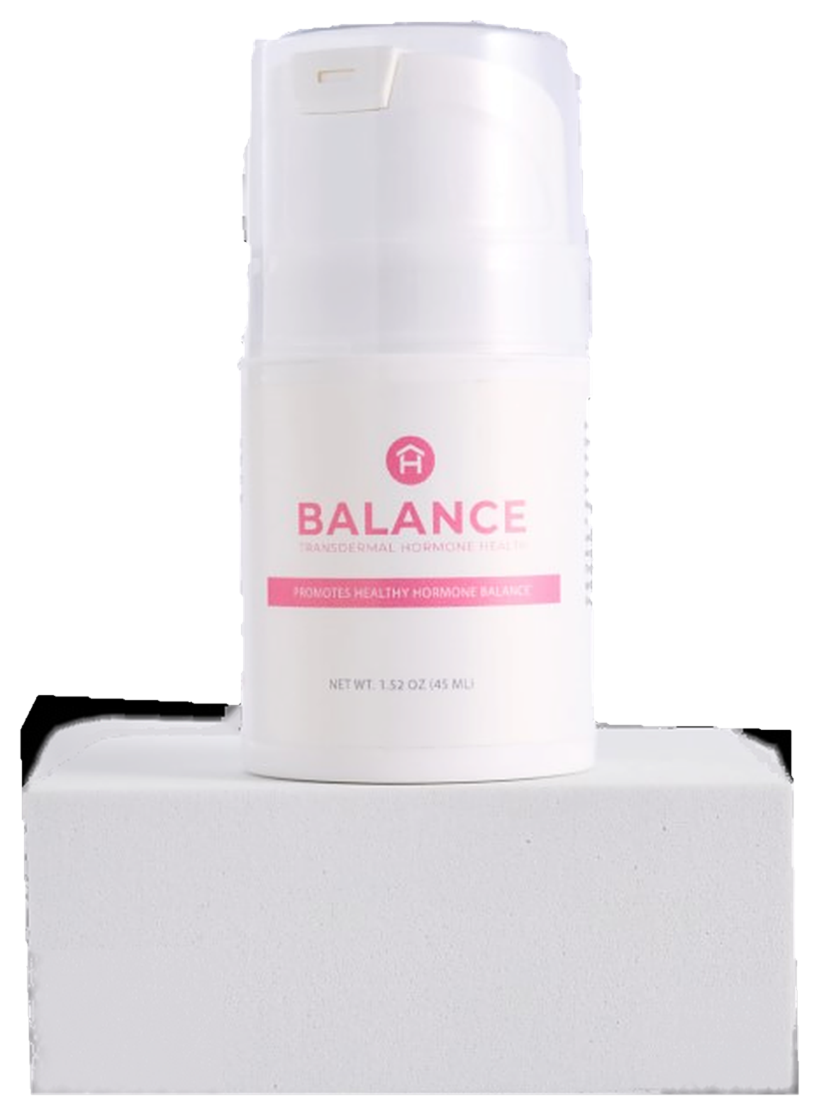 BALANCE hormone cream bottle on pedestal
